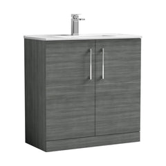[BFLE505B] Balterley  Contemporary Bathroom 2 Soft Close Door & Minimalist Floor Standing Vanity Unit Basin, Anthracite Woodgrain, 800mm - Cutout