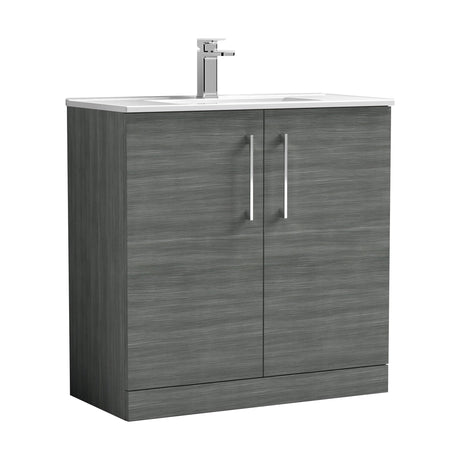 [BFLE505B] Balterley  Contemporary Bathroom 2 Soft Close Door & Minimalist Floor Standing Vanity Unit Basin, Anthracite Woodgrain, 800mm - Cutout