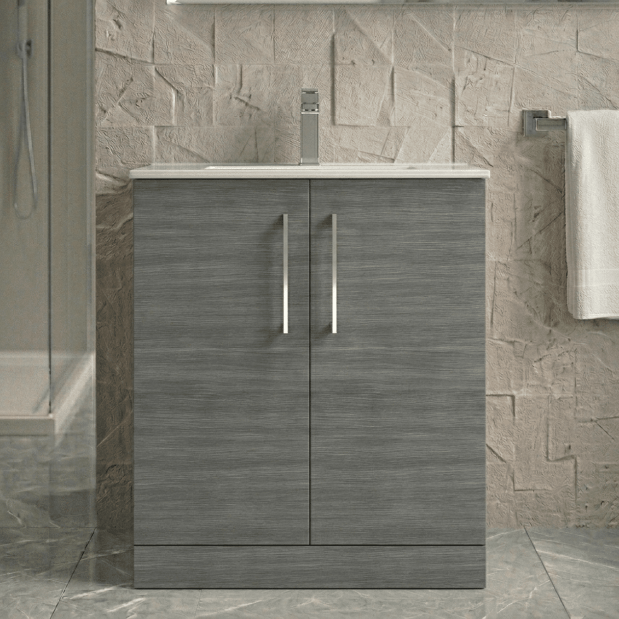 [BFLE505B] Bramshall Contemporary 2 Soft Close Doors Floor Standing Vanity Basin Unit, Choice of Size/Basin Type/Colour - Silo