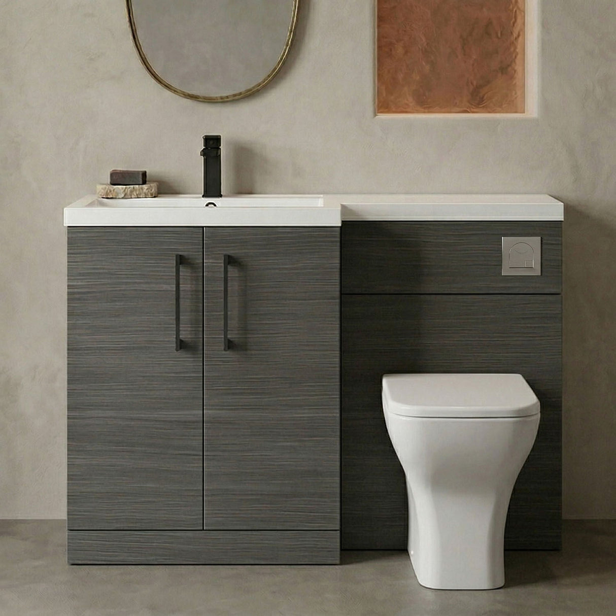 [BFLE511LH018] Bramshall Combination Vanity Unit with Basin & WC, Left Hand, 1100mm x 390mm - Choice of Colour and Handle Finish - Silo
