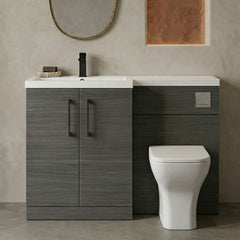 [BFLE511LH018] Bramshall Combination Vanity Unit with Basin & WC, Left Hand, 1100mm x 390mm - Choice of Colour and Handle Finish - Silo