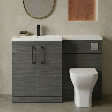 [BFLE511LH018] Bramshall Combination Vanity Unit with Basin & WC, Left Hand, 1100mm x 390mm - Choice of Colour and Handle Finish - Silo