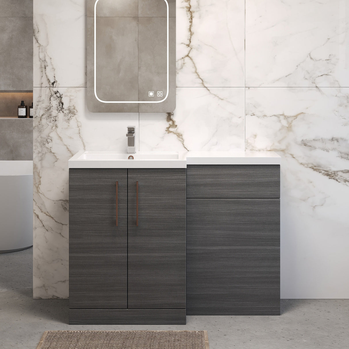 [BFLE511LH019] Bramshall Combination Vanity Unit with Basin & WC, Left Hand, 1100mm x 390mm - Choice of Colour and Handle Finish - Lifestyle 1