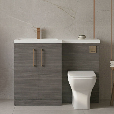 [BFLE511LH1516] Bramshall Combination Vanity Unit with Basin & WC, Left Hand, 1100mm x 390mm - Choice of Colour and Handle Finish - Silo