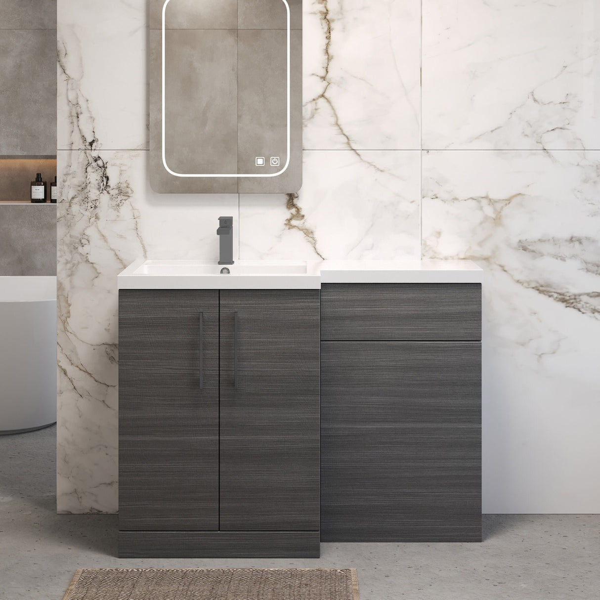 [BFLE511LH716] Bramshall Combination Vanity Unit with Basin & WC, Left Hand, 1100mm x 390mm - Choice of Colour and Handle Finish - Lifestyle 1