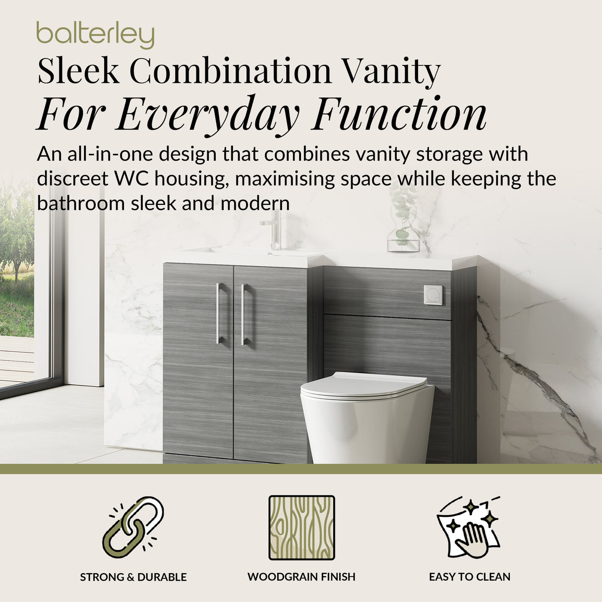 Bathroom Vanity Unit with Basin & WC Unit, Left Hand, 1100mm x 390mm - Choice of Colour