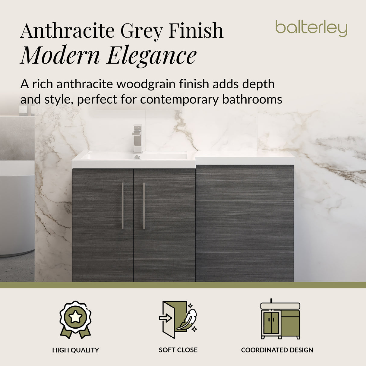 Bathroom Vanity Unit with Basin & WC Unit, Left Hand, 1100mm x 390mm - Choice of Colour