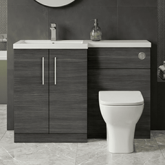 [BFLE511L] Bramshall Combination Vanity Unit with Basin & WC, Left Hand, 1100mm x 390mm - Choice of Colour and Handle Finish - Silo