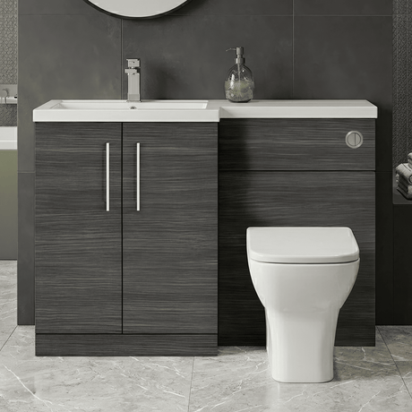 [BFLE511L] Bramshall Combination Vanity Unit with Basin & WC, Left Hand, 1100mm x 390mm - Choice of Colour and Handle Finish - Silo