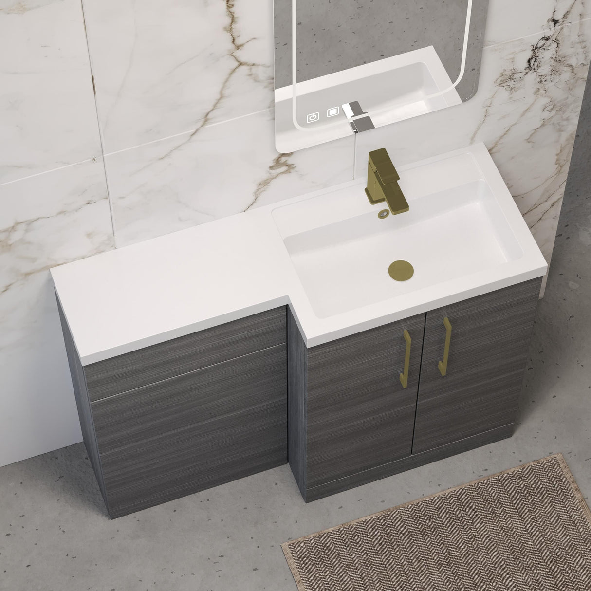 [BFLE511RH017] Bramshall Combination Vanity Unit with Basin & WC, Right Hand, 1100mm x 390mm - Choice of Colour and Handle Finish - Lifestyle 2
