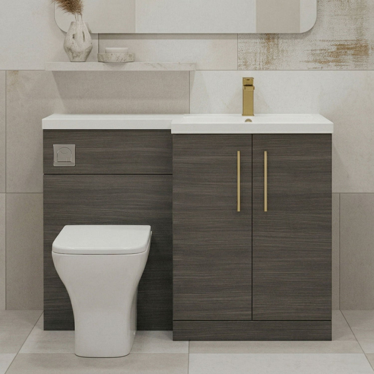 [BFLE511RH017] Bramshall Combination Vanity Unit with Basin & WC, Right Hand, 1100mm x 390mm - Choice of Colour and Handle Finish - Silo