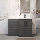 Bramshall Combination Vanity Unit with Basin & WC, Right Hand, 1100mm x 390mm - Choice of Colour and Handle Finish