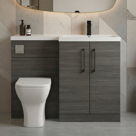 [BFLE511RH018] Bramshall Combination Vanity Unit with Basin & WC, Right Hand, 1100mm x 390mm - Choice of Colour and Handle Finish - Silo