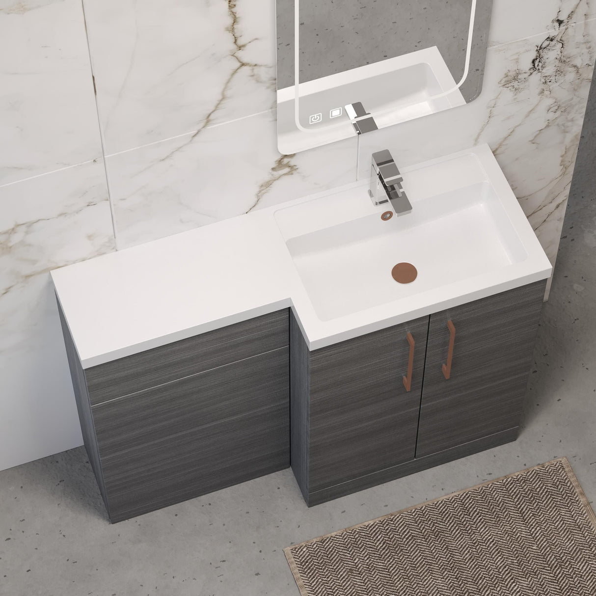 [BFLE511RH019] Bramshall Combination Vanity Unit with Basin & WC, Right Hand, 1100mm x 390mm - Choice of Colour and Handle Finish - Lifestyle 2