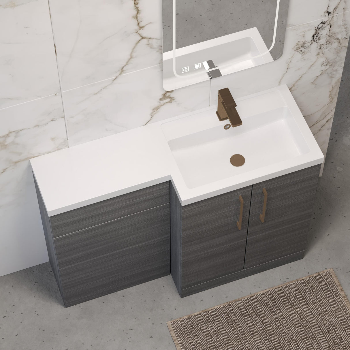 [BFLE511RH1516] Bramshall Combination Vanity Unit with Basin & WC, Right Hand, 1100mm x 390mm - Choice of Colour and Handle Finish - Lifestyle 2