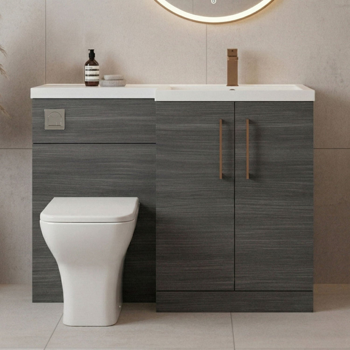 [BFLE511RH1516] Bramshall Combination Vanity Unit with Basin & WC, Right Hand, 1100mm x 390mm - Choice of Colour and Handle Finish - Silo