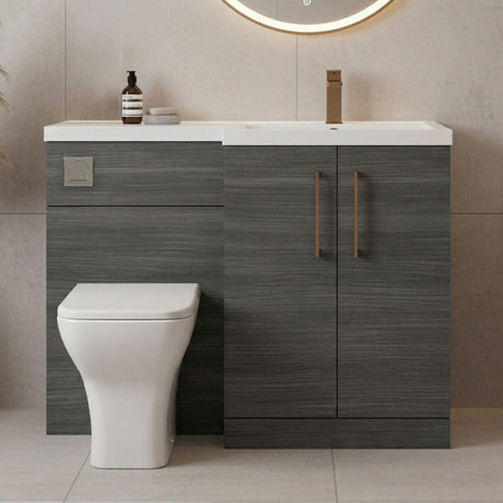 [BFLE511RH1516] Bramshall Combination Vanity Unit with Basin & WC, Right Hand, 1100mm x 390mm - Choice of Colour and Handle Finish - Silo