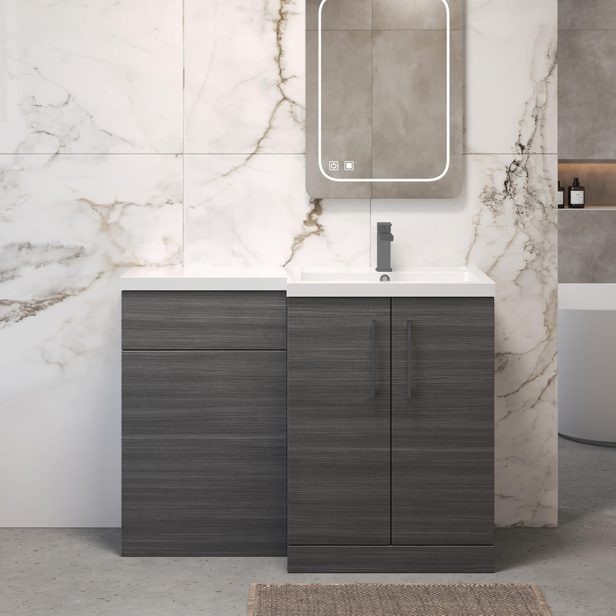 [BFLE511RH716] Bramshall Combination Vanity Unit with Basin & WC, Right Hand, 1100mm x 390mm - Choice of Colour and Handle Finish - Lifestyle 1