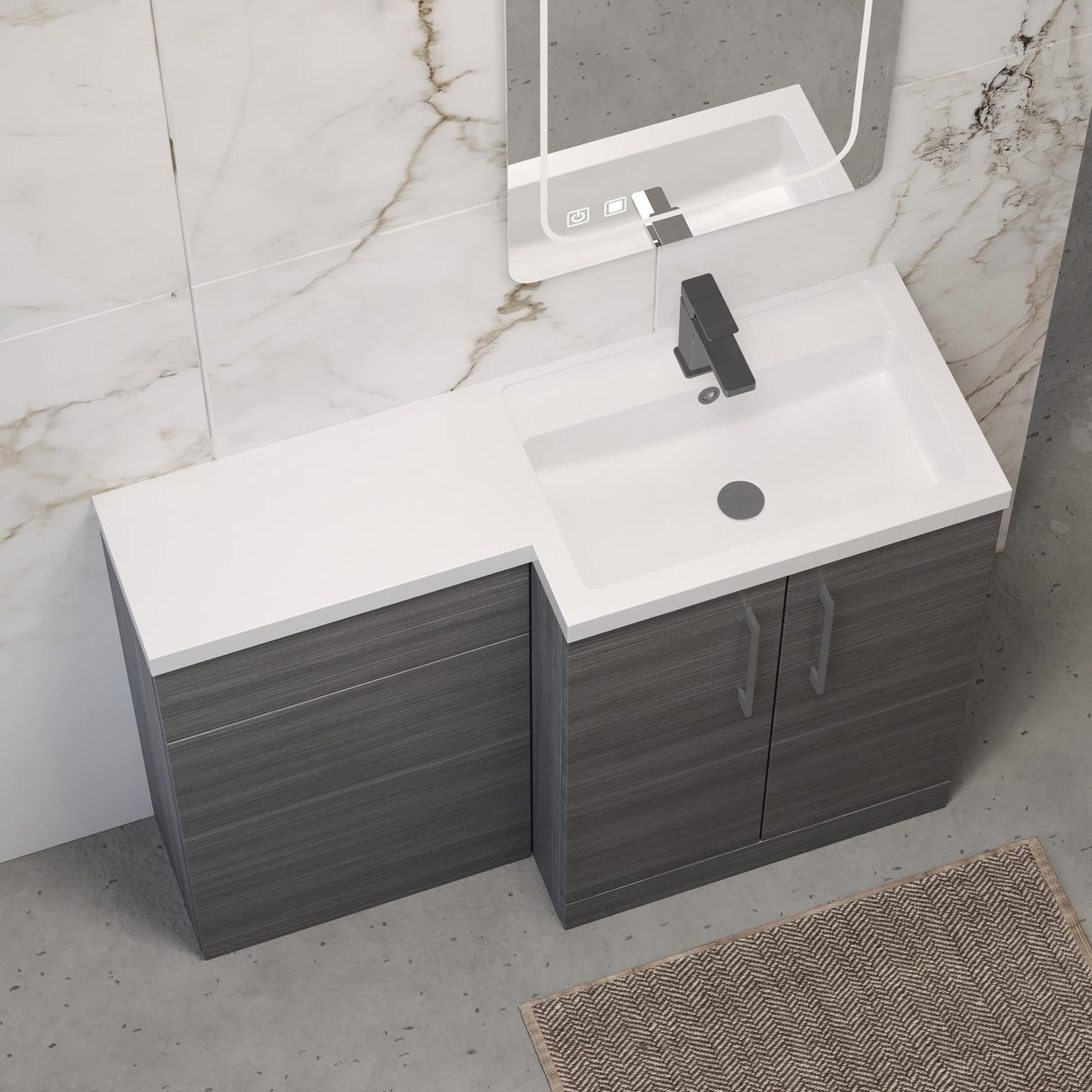 [BFLE511RH716] Bramshall Combination Vanity Unit with Basin & WC, Right Hand, 1100mm x 390mm - Choice of Colour and Handle Finish - Lifestyle 2
