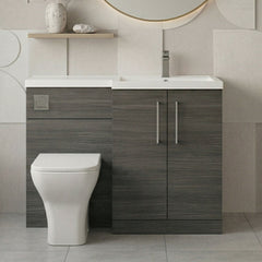 [BFLE511RH716] Bramshall Combination Vanity Unit with Basin & WC, Right Hand, 1100mm x 390mm - Choice of Colour and Handle Finish - Silo