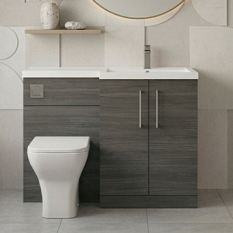 [BFLE511RH716] Bramshall Combination Vanity Unit with Basin & WC, Right Hand, 1100mm x 390mm - Choice of Colour and Handle Finish - Silo