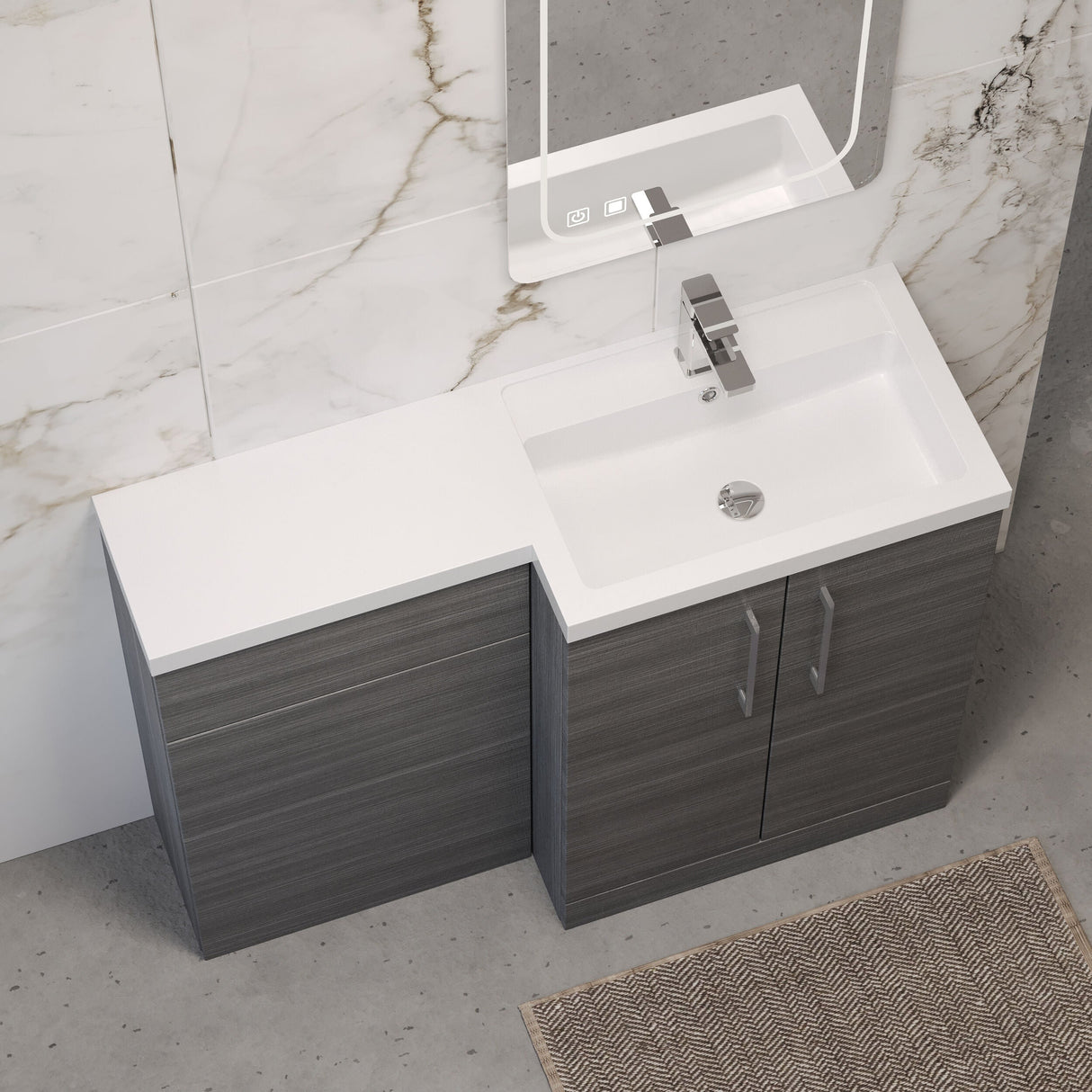 [BFLE511R] Bramshall Combination Vanity Unit with Basin & WC, Right Hand, 1100mm x 390mm - Choice of Colour and Handle Finish - Lifestyle 2