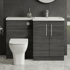 [BFLE511R] Bramshall Combination Vanity Unit with Basin & WC, Right Hand, 1100mm x 390mm - Choice of Colour and Handle Finish - Silo