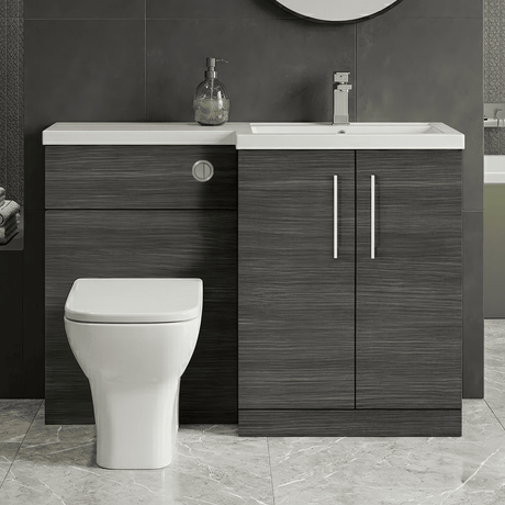 [BFLE511R] Bramshall Combination Vanity Unit with Basin & WC, Right Hand, 1100mm x 390mm - Choice of Colour and Handle Finish - Silo