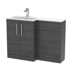 [BFLE512L] Bramshall Contemporary 2 Door Left-Hand Floor Standing Combination Unit with Stone Basin, Anthracite Woodgrain, 1100mm - Cutout