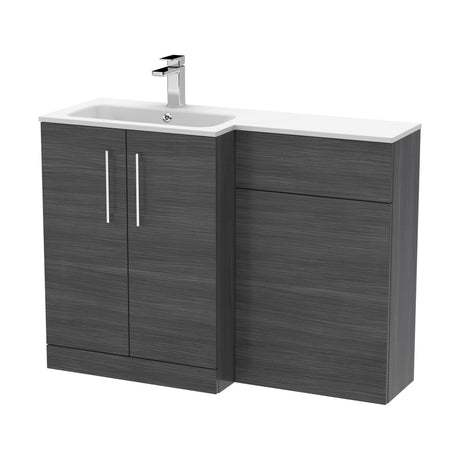 [BFLE512L] Bramshall Contemporary 2 Door Left-Hand Floor Standing Combination Unit with Stone Basin, Anthracite Woodgrain, 1100mm - Cutout