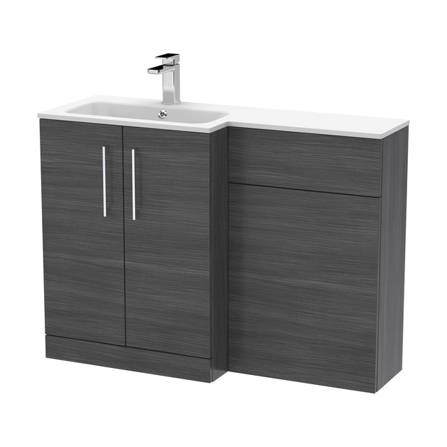[BFLE512L] Bramshall Contemporary 2 Door Left-Hand Floor Standing Combination Unit with Stone Basin, Anthracite Woodgrain, 1100mm - Cutout