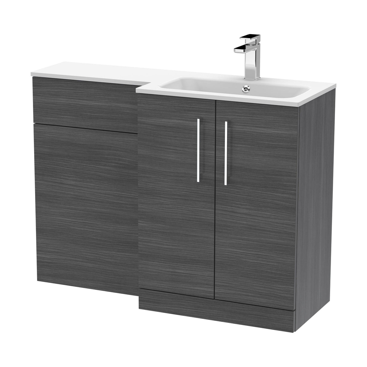 [BFLE512R] Bramshall Contemporary 2 Door Right-Hand Floor Standing Combination Unit with Stone Basin, Anthracite Woodgrain, 1100mm - Cutout