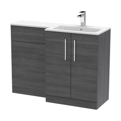[BFLE512R] Bramshall Contemporary 2 Door Right-Hand Floor Standing Combination Unit with Stone Basin, Anthracite Woodgrain, 1100mm - Cutout