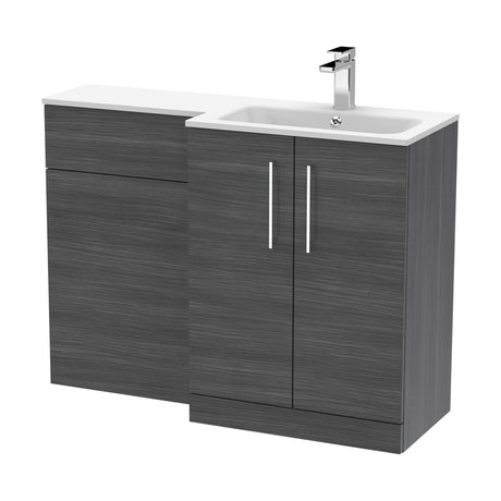 [BFLE512R] Bramshall Contemporary 2 Door Right-Hand Floor Standing Combination Unit with Stone Basin, Anthracite Woodgrain, 1100mm - Cutout