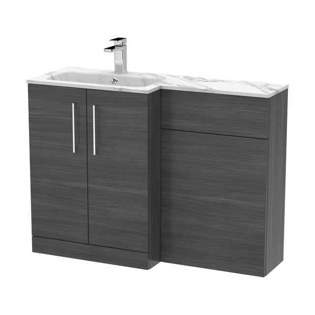 [BFLE513L] Bramshall Contemporary 2 Door Left-Hand Floor Standing Combination Unit with Stone Basin, Anthracite Woodgrain, 1100mm - Cutout