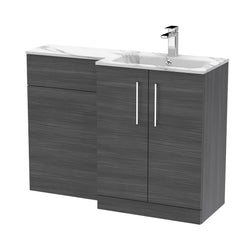 [BFLE513R] Bramshall Contemporary 2 Door Floor Standing Combination Unit with Stone Basin, 1100mm, Choice of Orientation and Colour - Cutout