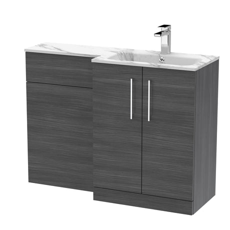 [BFLE513R] Bramshall Contemporary 2 Door Floor Standing Combination Unit with Stone Basin, 1100mm, Choice of Orientation and Colour - Cutout