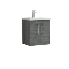 [BFLE521A] Bramshall Contemporary 2 Door Wall Hung Vanity Basin Unit with Mid-Edge Basin, Choice of Size and Colour - Cutout