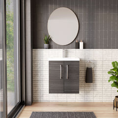 [BFLE521A] Bramshall Contemporary 2 Door Wall Hung Vanity Basin Unit with Mid-Edge Basin, Choice of Size and Colour - Lifestyle 1