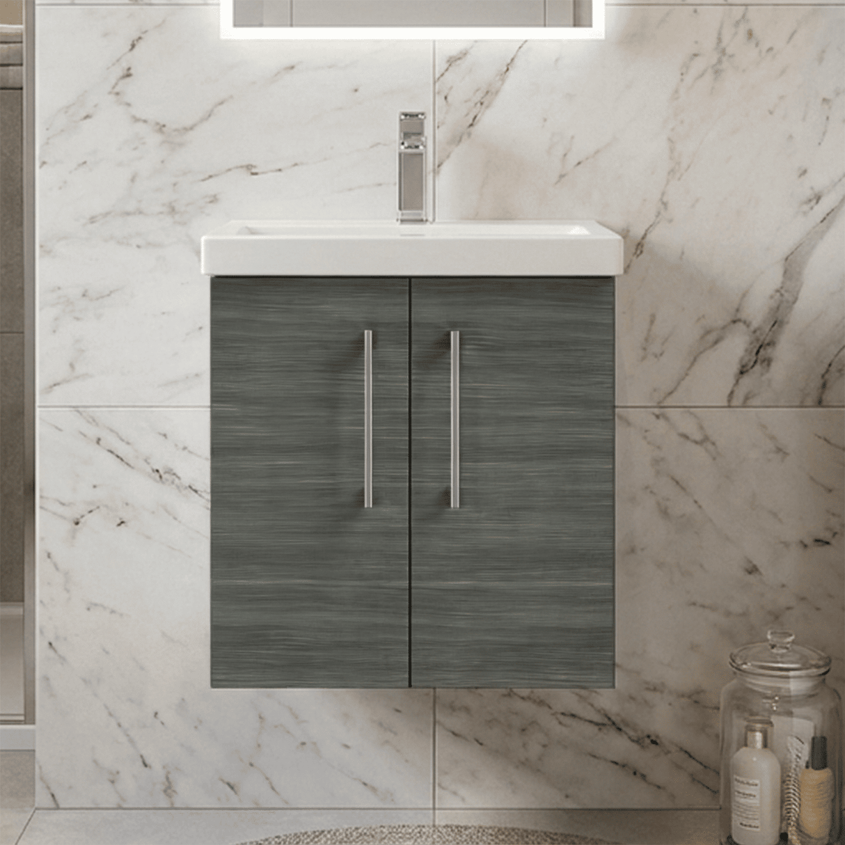 [BFLE521A] Bramshall Contemporary 2 Door Wall Hung Vanity Basin Unit with Mid-Edge Basin, Choice of Size and Colour - Silo