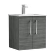 [BFLE521B] Balterley  Contemporary Bathroom 2 Soft Close Door & Minimalist Wall Hung Vanity Unit Basin, Anthracite Woodgrain, 500mm - Cutout