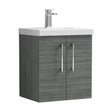 [BFLE521D] Balterley  Contemporary Bathroom Wall Hung 2-Door Vanity & Thin-Edge Basin, Anthracite, 500mm - Cutout