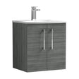 [BFLE521G] Balterley  Modern Bathroom 2 Soft Close Door Wall Hung Vanity & Basin, Anthracite, 500mm - Cutout