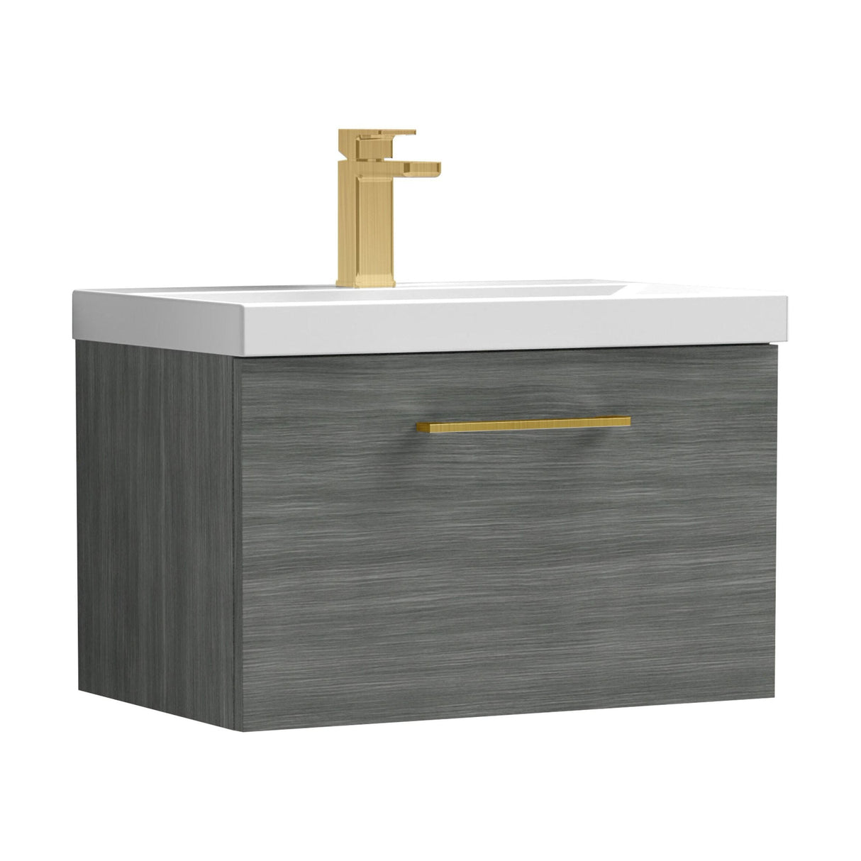 [BFLE522AH017] Bramshall Wall Hung 1 Drawer Vanity Unit with Mid-Edge Ceramic Basin - Choice of Colour, Handle Finish and Size - Cutout