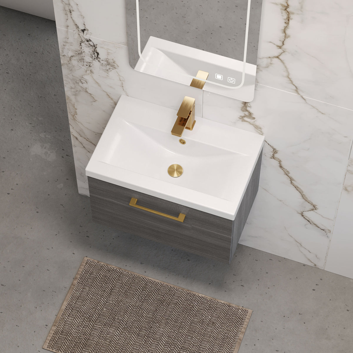 [BFLE522AH017] Bramshall Wall Hung 1 Drawer Vanity Unit with Mid-Edge Ceramic Basin 600mm - Lifestyle 2