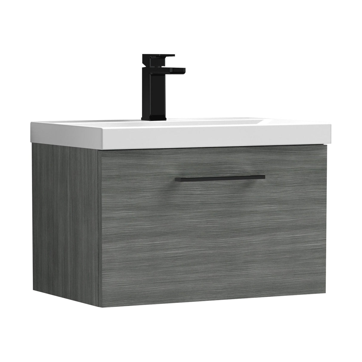 [BFLE522AH018] Bramshall Wall Hung 1 Drawer Vanity Unit with Mid-Edge Ceramic Basin - Choice of Colour, Handle Finish and Size - Cutout