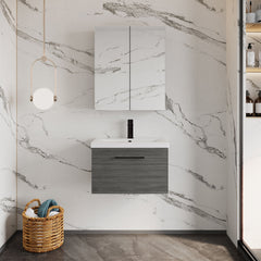 [BFLE522AH018] Bramshall Wall Hung 1 Drawer Vanity Unit with Mid-Edge Ceramic Basin - Choice of Colour, Handle Finish and Size - Lifestyle 1