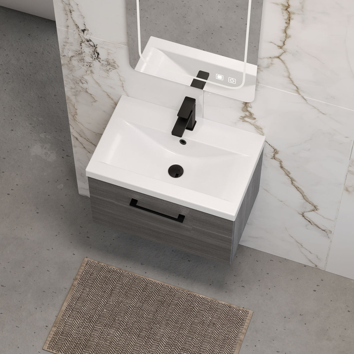 [BFLE522AH018] Bramshall Wall Hung 1 Drawer Vanity Unit with Mid-Edge Ceramic Basin 600mm - Lifestyle 2