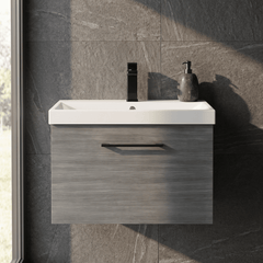 [BFLE522AH018] Bramshall Wall Hung 1 Drawer Vanity Unit with Mid-Edge Ceramic Basin 600mm - Studio Shot