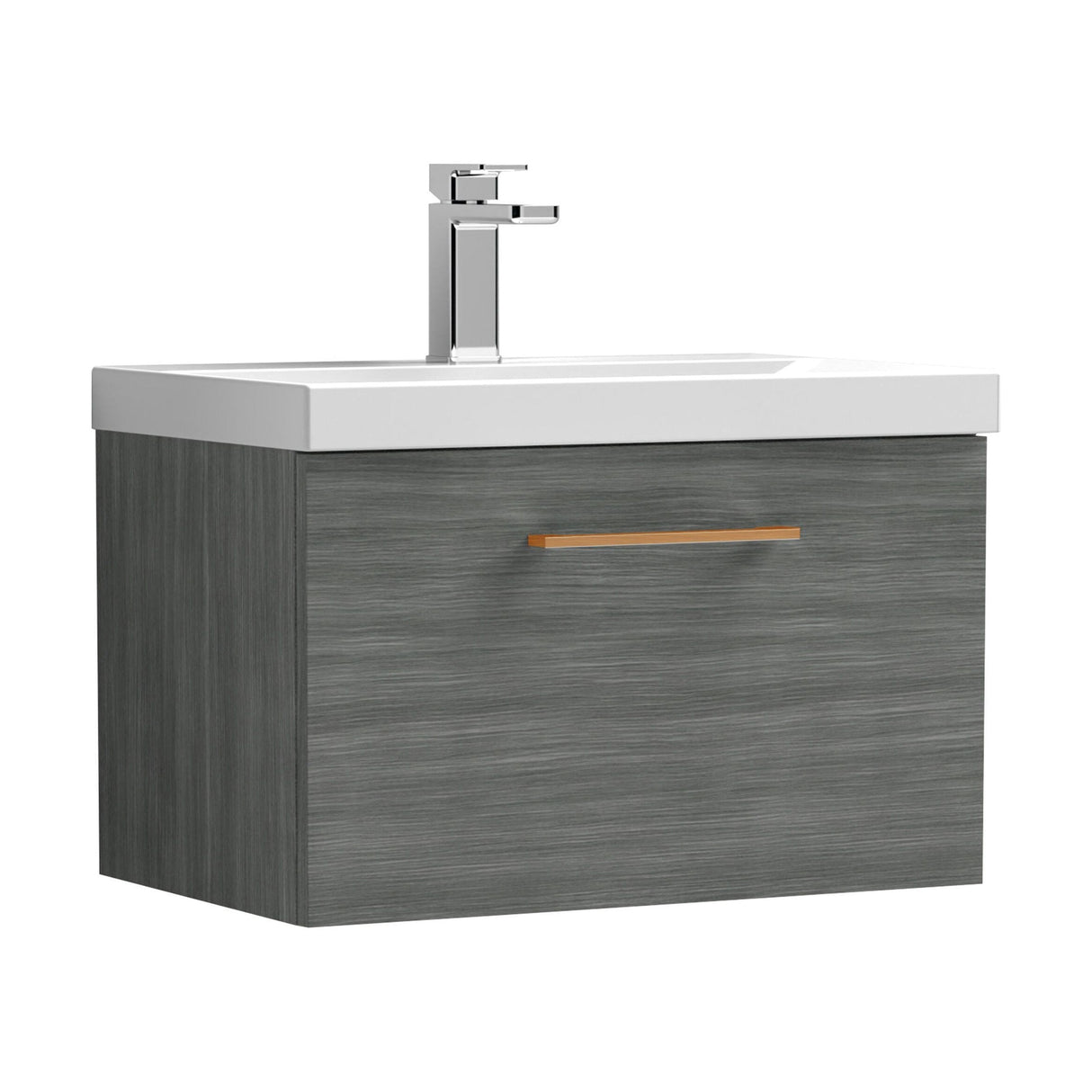[BFLE522AH019] Bramshall Wall Hung 1 Drawer Vanity Unit with Mid-Edge Ceramic Basin - Choice of Colour, Handle Finish and Size - Cutout